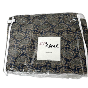 JCP Home Star Valley Queen Bedskirt – Paisley Floral Print Navy Blue & Gold New